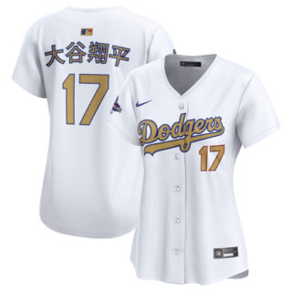 Women's Los Angeles Dodgers #17 Shohei Ohtani White 2025 Gold Collection Limited Stitched Baseball Jersey(Run Small)