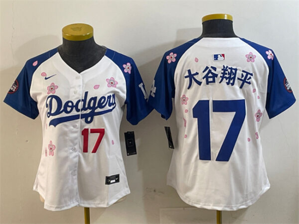 Women's Los Angeles Dodgers #17 Shohei Ohtani White Royal 2025 Tokyo Series Limited Stitched Baseball Jersey(Run Small)