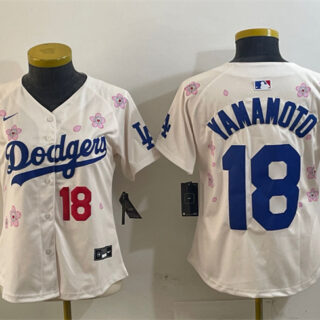 Women's Los Angeles Dodgers #18 Yoshinobu Yamamoto Cream 2025 Tokyo Series Limited Stitched Baseball Jersey(Run Small)