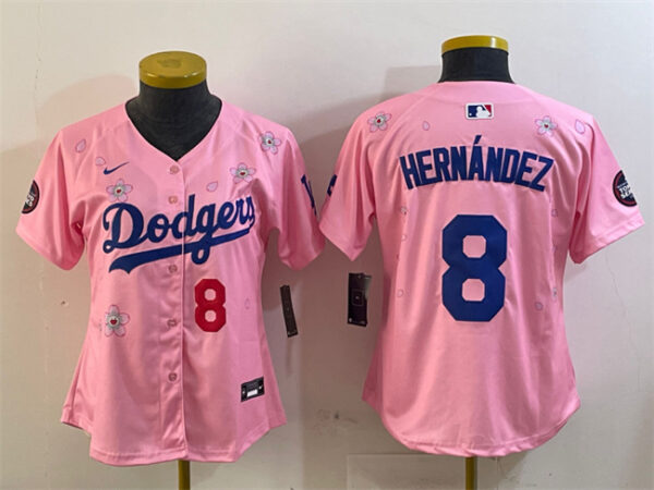 Women's Los Angeles Dodgers #8 Enrique Hernandez Pink 2025 Tokyo Series Limited Stitched Baseball Jersey(Run Small)