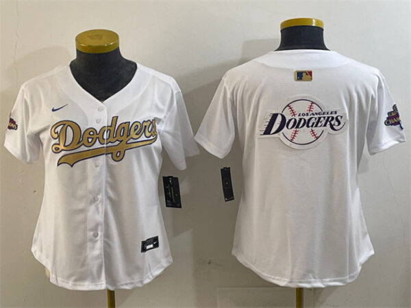 Women's Los Angeles Dodgers Team Big Logo White 2025 Gold Collection Limited Stitched Baseball Jersey(Run Small)