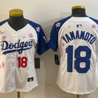 Youth Los Angeles Dodgers #18 Yoshinobu Yamamoto White Royal 2025 Tokyo Series Limited Stitched Baseball Jersey