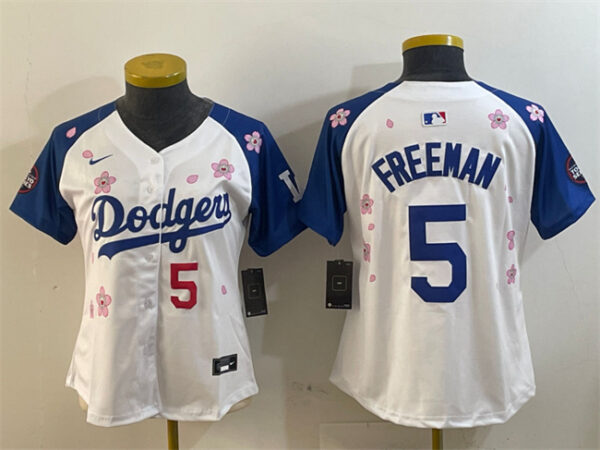 Youth Los Angeles Dodgers #5 Freddie Freeman White Royal 2025 Tokyo Series Limited Stitched Baseball Jersey