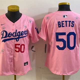 Youth Los Angeles Dodgers #50 Mookie Betts Pink 2025 Tokyo Series Limited Stitched Baseball Jersey