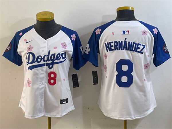 Youth Los Angeles Dodgers #8 Enrique Hernandez White Royal 2025 Tokyo Series Limited Stitched Baseball Jersey