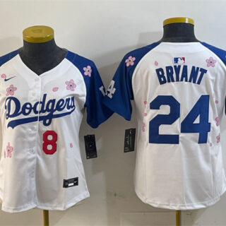 Youth Los Angeles Dodgers Front #8 Back #24 Kobe Bryant White Royal 2025 Tokyo Series Limited Stitched Baseball Jersey