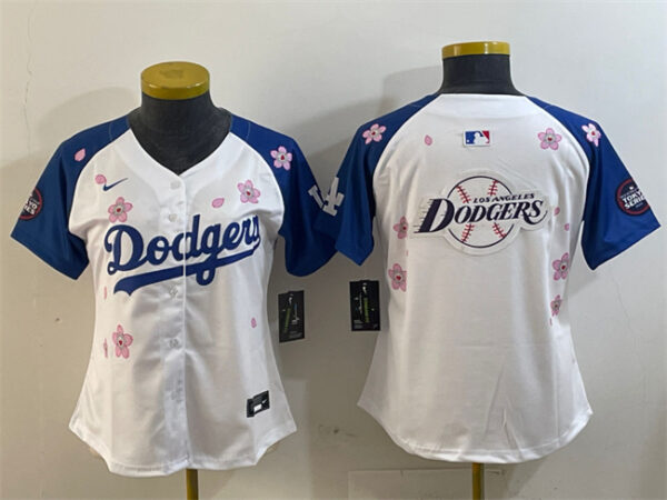 Youth Los Angeles Dodgers Team Big Logo White Royal 2025 Tokyo Series Limited Stitched Baseball Jerseys