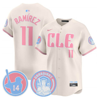 Men's Cleveland Guardians #11 Jose Ramirez Cream Bubblegum Pink 2025 Vapor Limited Stitched Baseball Jersey