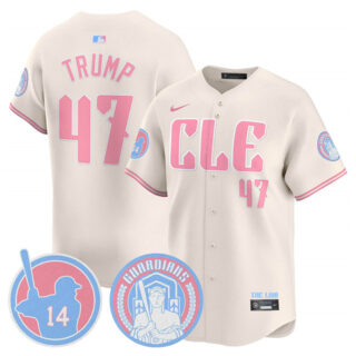 Men's Cleveland Guardians #47 Donald Trump Cream Bubblegum Pink 2025 Vapor Limited Stitched Baseball Jersey