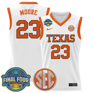 Men's Texas Longhorns #23 Aaliyah Moore White 2025 Sec Women??s Final Four Patch Stitched Basketball Jersey