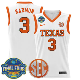 Men's Texas Longhorns #3 Rori Harmon White 2025 Sec Women??s Final Four Patch Stitched Basketball Jersey
