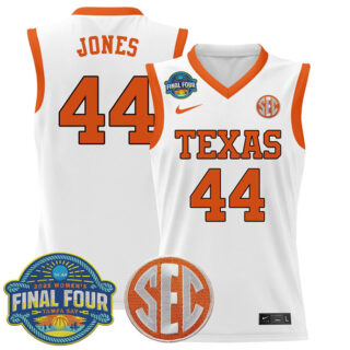 Men's Texas Longhorns #44 Taylor Jones White 2025 Sec Women??s Final Four Patch Stitched Basketball Jersey