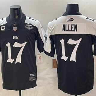 Men's Buffalo Bills #17 Josh Allen Black White 2025 F.U.S.E. 'Gothic Cold Front Edition' With Farewell Patch & 4-Star C Patch Vapor Limited Stitched Football Jersey