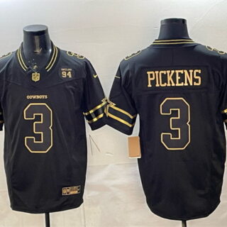 Men's Dallas Cowboys #3 George pickens Black Gold 2025 F.U.S.E. 94 Marshawn Kneeland Memorial Patch Vapor Limited Stitched Football Jersey
