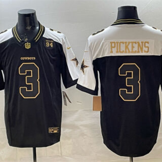 Men's Dallas Cowboys #3 George pickens Black Gold 2025 F.U.S.E. 94 Marshawn Kneeland Memorial Patch Vapor Limited Stitched Football Jersey