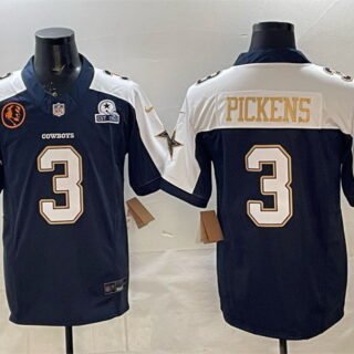 Men's Dallas Cowboys #3 George pickens Navy F.U.S.E. With John Madden Patch & Established In 1960 Patch Thanksgiving Vapor Limited Stitched Football Jersey