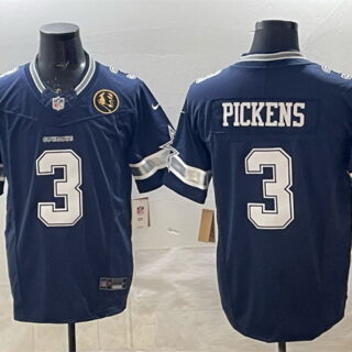 Men's Dallas Cowboys #3 George pickens Navy F.U.S.E. With John Madden Patch Vapor Limited Stitched Football Jersey