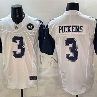 Men's Dallas Cowboys #3 George pickens White F.U.S.E. 94 Marshawn Kneeland Memorial Patch Thanksgiving Vapor Limited Stitched Football Jersey