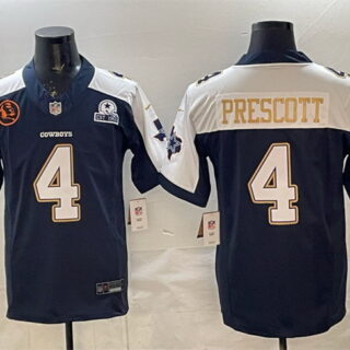 Men's Dallas Cowboys #4 Dak Prescott Navy F.U.S.E. With John Madden Patch & Established In 1960 Patch Thanksgiving Vapor Limited Stitched Football Jersey