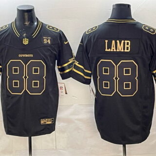 Men's Dallas Cowboys #88 CeeDee Lamb Black Gold 2025 F.U.S.E. 94 Marshawn Kneeland Memorial Patch Vapor Limited Stitched Football Jersey