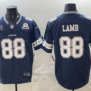 Men's Dallas Cowboys #88 CeeDee Lamb Navy F.U.S.E. With 5x Super Bowl Champions & Established In 1960 Patch Vapor Limited Stitched Football Jersey