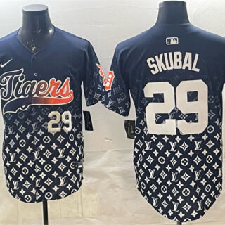 Men's Detroit Tigers #29 Tarik Skubal Navy With Patch Vapor Premier Limited Stitched Baseball Jersey
