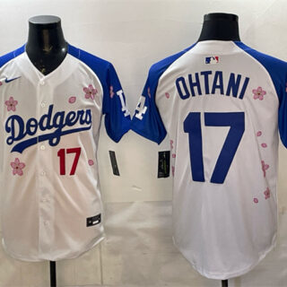 Men's Los Angeles Dodgers #17 Shohei Ohtani White Royal 2025 World Series Champions Patch Tokyo Series Limited Stitched Baseball Jersey