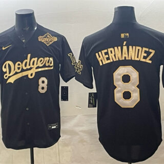Men's Los Angeles Dodgers #8 Enrique Hernandez Black Gold 2025 World Series Patch Limited Stitched Baseball Jersey