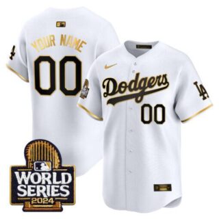 Men's Los Angeles Dodgers Active Player Custom White Gold 2024 World Series Champions Limited Stitched Baseball Jersey