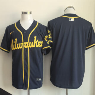 Men's Milwaukee Brewers Blank Navy Limited Stitched Jersey