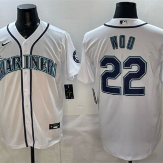 Men's Seattle Mariners #22 Bryan Woo White Cool Base Stitched Baseball Jersey