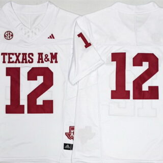 Men's Texas A&M Aggies Lions #12 Premier Strategy White 2025 F.U.S.E. Stitched Jersey