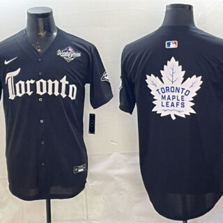 Men's Toronto Blue Jays & Leafs Black 2025 World Series With White Leafs Logo Gothic North Edition Limited Stitched Baseball Jersey