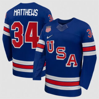 Men's USA #34 Auston Matthews Royal 2026 Stitched Jersey