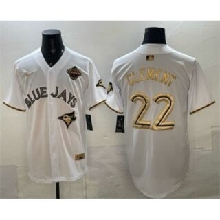 Men's Toronto Blue Jays #22 Ernie Clement White Gold 2025 American League Champions Limited Stitched Jersey