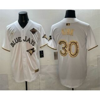 Men's Toronto Blue Jays #30 Alejandro Kirk White Gold 2025 American League Champions Limited Stitched Jersey
