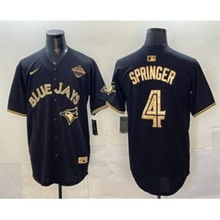 Men's Toronto Blue Jays #4 George Springer Black Gold 2025 American League Champions Limited Stitched Jersey