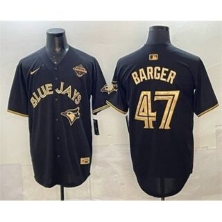 Men's Toronto Blue Jays #47 Addison Barger Black Gold 2025 American League Champions Limited Stitched Jersey