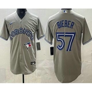 Men's Toronto Blue Jays #57 Shane Bieber Gray Cool Base Jersey