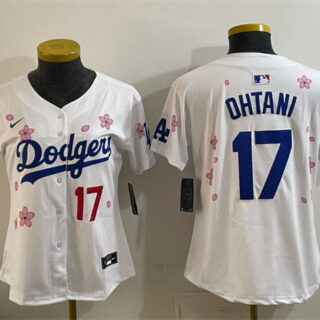 Women's Los Angeles Dodgers #17 Shohei Ohtani White 2025 World Series Champions Patch Tokyo Series Limited Stitched Baseball Jersey(Run Small)