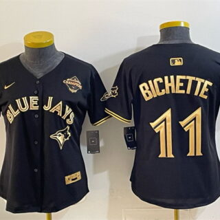 Women's Toronto Blue Jays #11 Bo Bichette Black Gold 2025 American League Champions Limited Stitched Baseball Jersey(Run Small)