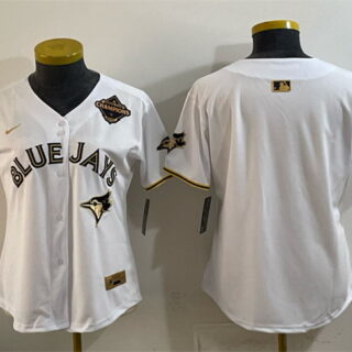Women's Toronto Blue Jays Blank White Gold 2025 American League Champions Limited Stitched Baseball Jersey(Run Small)