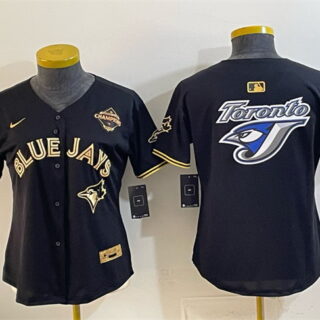 Women's Toronto Blue Jays Team Big Logo Black Gold 2025 American League Champions Limited Stitched Baseball Jersey(Run Small)