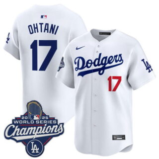 Youth Los Angeles Dodgers #17 Shohei Ohtani White 2025 World Series Champions Patch Home Limited Stitched Baseball Jersey