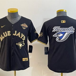 Youth Toronto Blue Jays Team Big Logo Black Gold 2025 American League Champions Limited Stitched Baseball Jersey